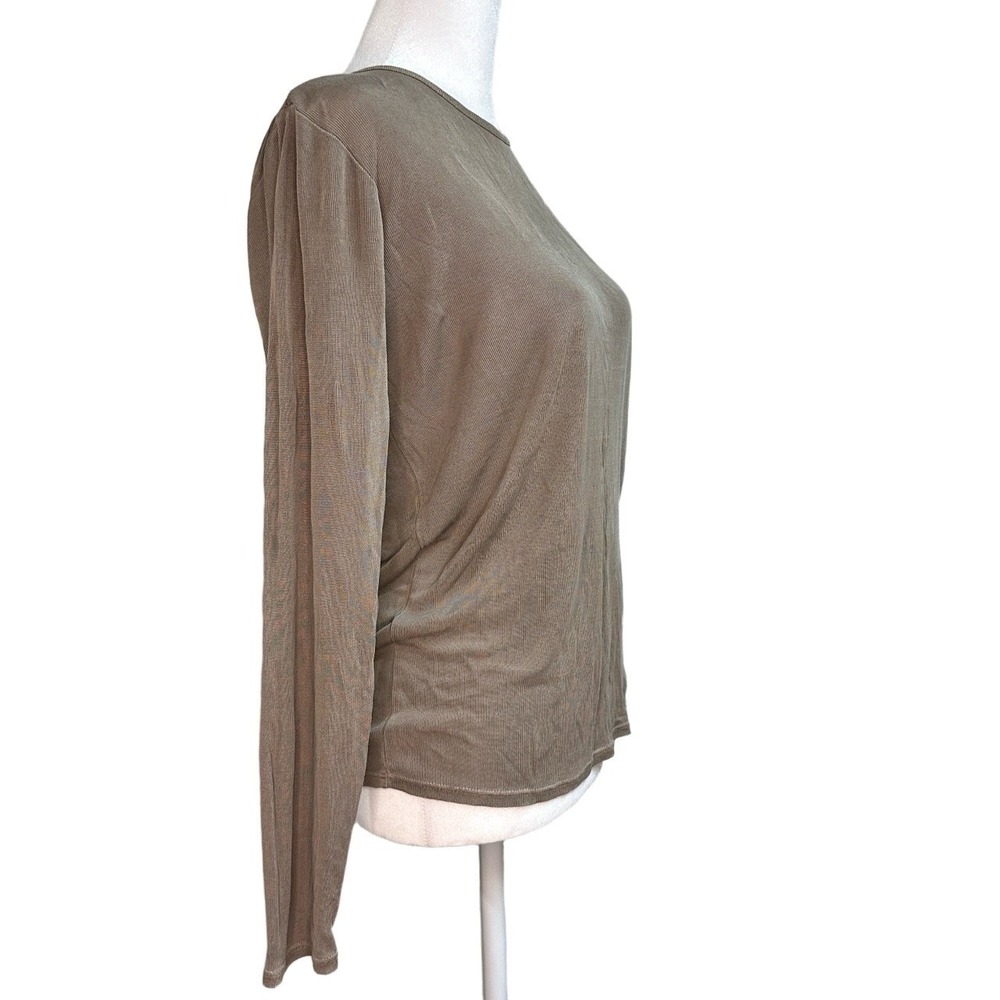 Banana Republic Women Medium Taupe 100% Silk Knit Long‎ Sleeve Crew Neck Top 90s - Picture 4 of 6
